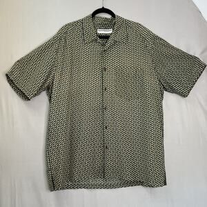 JHANE BARNES 100% Silk Abstract Geometric Mens XL Shirt Short‎ Sleeves
